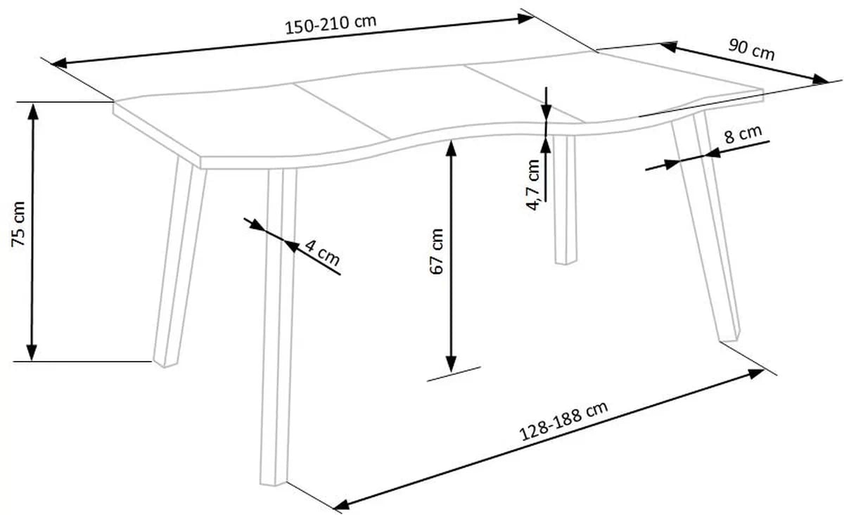 Rozkladací stôl Sanvi - 150-210x90 cm - prírodný / čierny Stôl rozkladany dickson - prírodné/Čierny