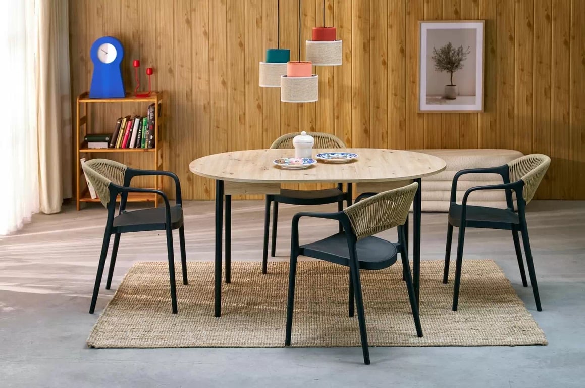 Rozkladací jedálenský stôl Elaris 102-142x102 cm - dub artisan / čierne nožičky Stôl rozkladany Elaris 102-142x102 cm Dub artisan / nožičky čierny
