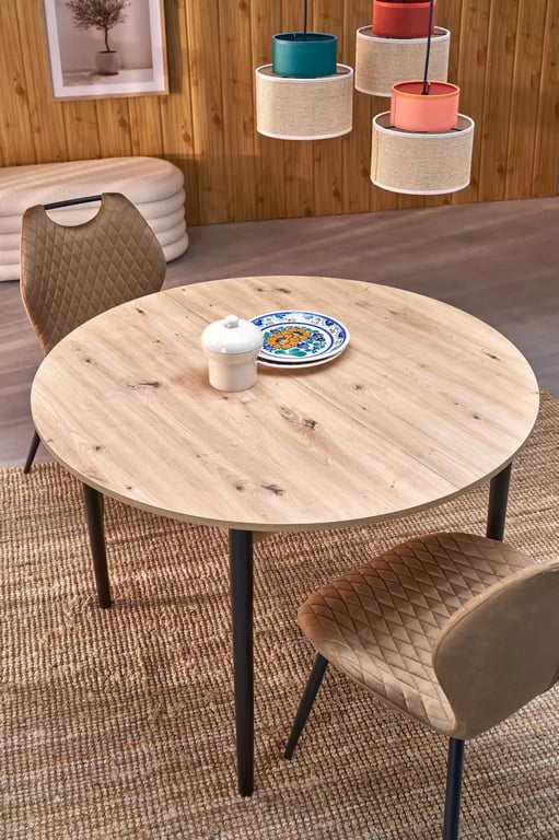Rozkladací jedálenský stôl Elaris 102-142x102 cm - dub artisan / čierne nožičky Stôl rozkladany Elaris 102-142x102 cm Dub artisan / nožičky čierny