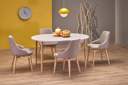 Rozkladací jedálenský stôl Elaris 102-142x102 cm - kašmír / dub prírodný Stôl rozkladany Elaris 102-142x102 cm kašmír / prírodné 