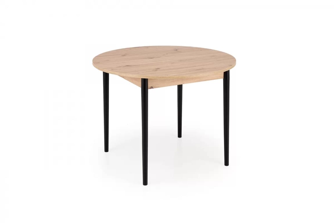 Rozkladací jedálenský set Elaris + 4 čalúnené stoličky Ferina – dub artisan / čierne nožičky / béžový velúr / čierne nožičky Stôl rozkladany Elaris z czterema krzeslami tapicerowanymi Ferina - kašmír / prírodné / béžový zamat / nožičky čierny 