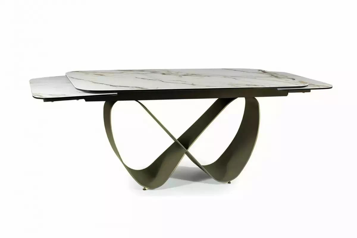 Rozkladací stôl Elunari 160-240x90 cm - mramor amber bianco / matná meď Stôl rozkladany Elunari 160-240x90 cm - mramor amber bianco / miedz mat