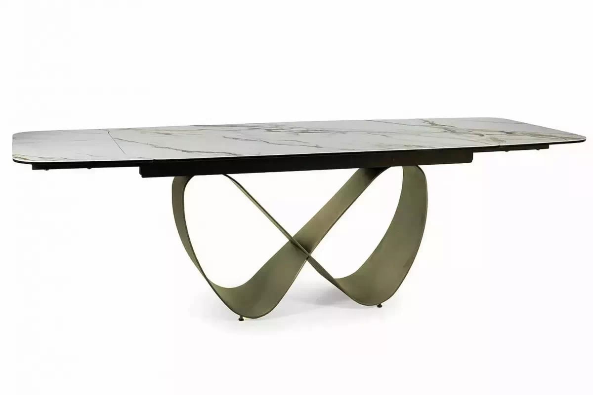 Rozkladací stôl Elunari 160-240x90 cm - mramor amber bianco / matná meď Stôl rozkladany Elunari 160-240x90 cm - mramor amber bianco / miedz mat