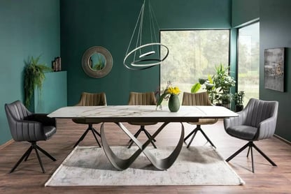 Rozkladací stôl Elunari 160-240x90 cm - mramor amber bianco / matná meď Stôl rozkladany Elunari 160-240x90 cm - mramor amber bianco / miedz mat