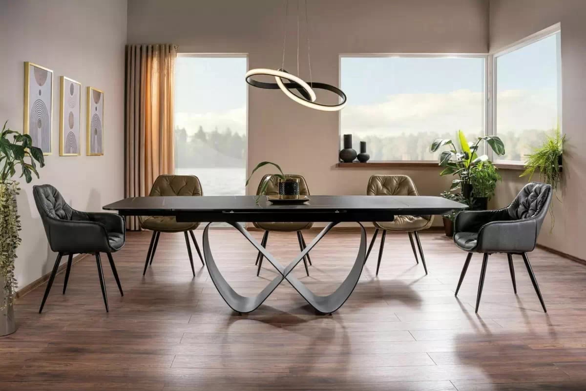 Rozkladací stôl Elunari 160-240x90 cm - mramor azario black / čierny mat Stôl rozkladany Elunari 160-240x90 cm - mramor azario black / Čierny mat