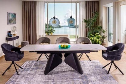 Rozkladací stôl Kalem 160-240x90 cm - biely mramor / čierny Stôl rozkladany Kalem 160-240x90 cm - Biely mramor / Čierny 