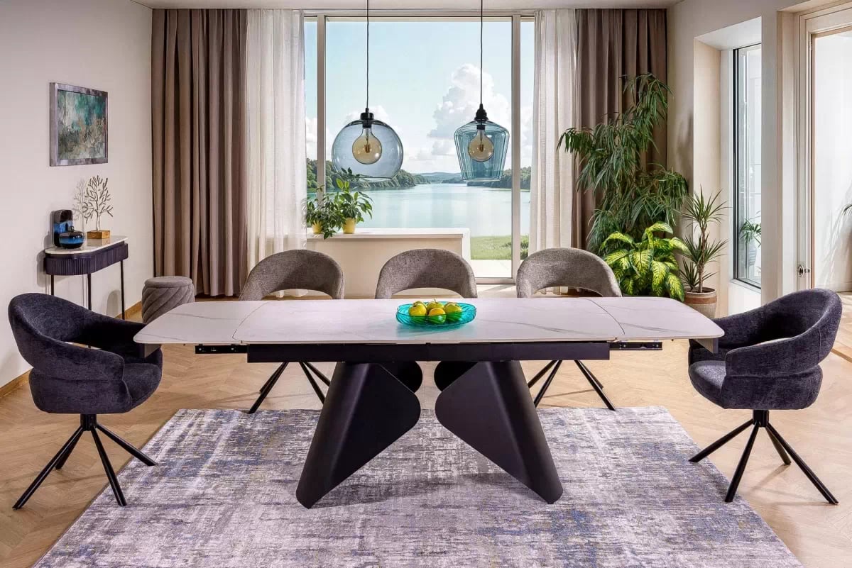 Rozkladací stôl Kalem 160-240x90 cm - biely mramor / čierny Stôl rozkladany Kalem 160-240x90 cm - Biely mramor / Čierny 