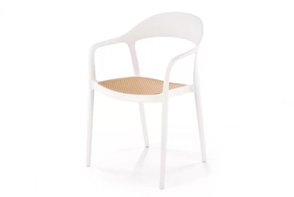 Rozkladací jedálenský set Larco + 4 stoličky Veltro – biely / biele sedadlo / prírodné nožičky Stôl rozkladany Larco z czterema krzeslami Veltro - biela / biela / prírodné