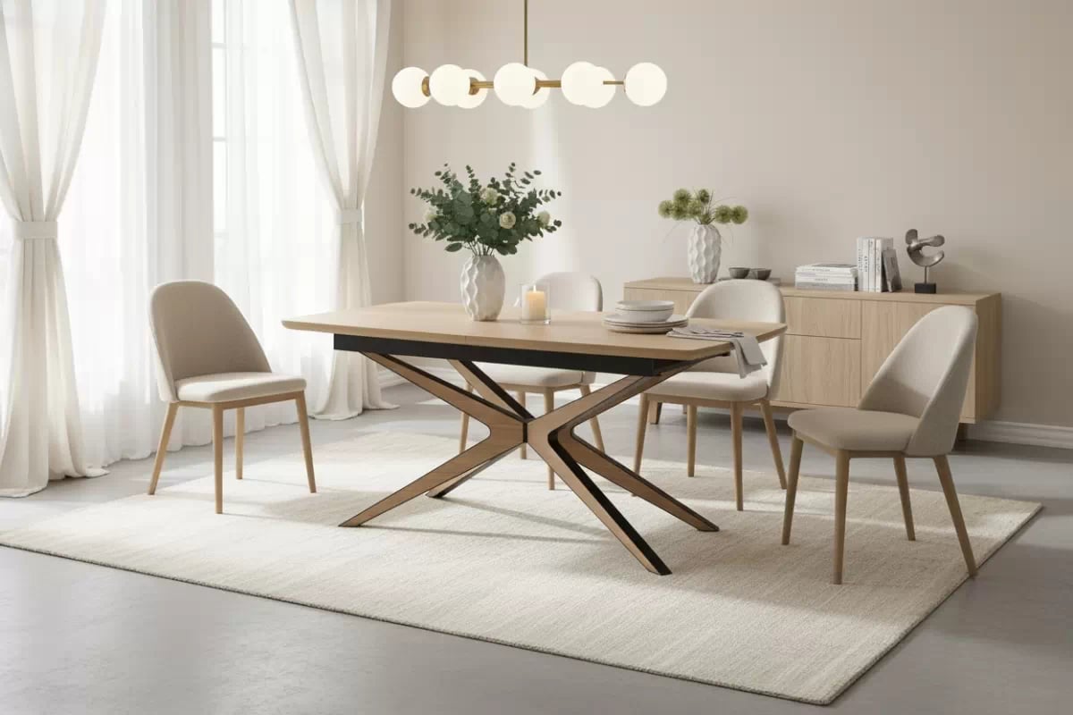 Rozkladací stôl Lenvaro 160-220x90 cm - svetlohnedý / čierny Stôl rozkladany Lenvaro 160-220x90 cm - svetlo hnedý / Čierny