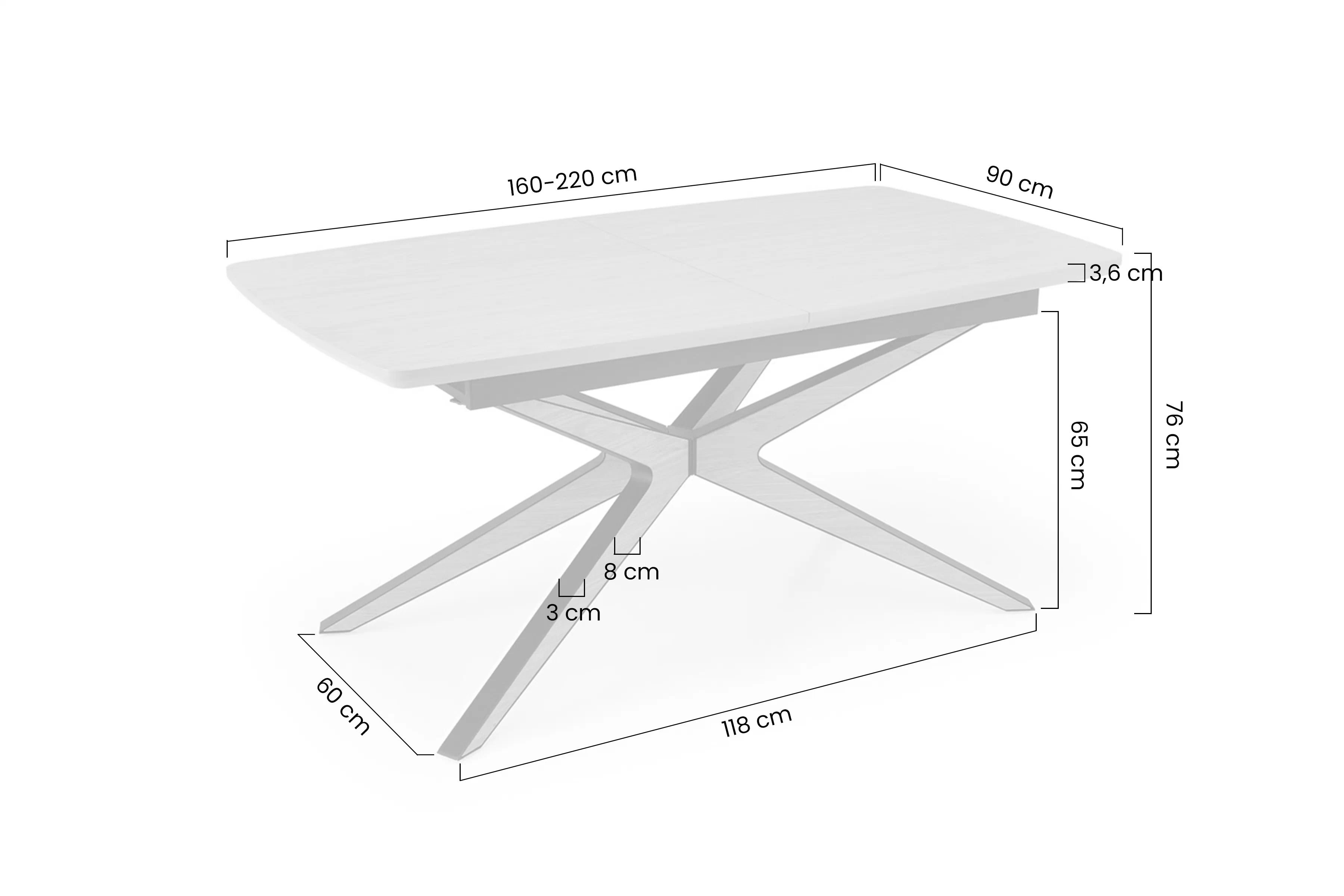 Rozkladací stôl Lenvaro 160-220x90 cm - svetlohnedý / čierny Stôl rozkladany Lenvaro 160-220x90 cm - svetlo hnedý / Čierny