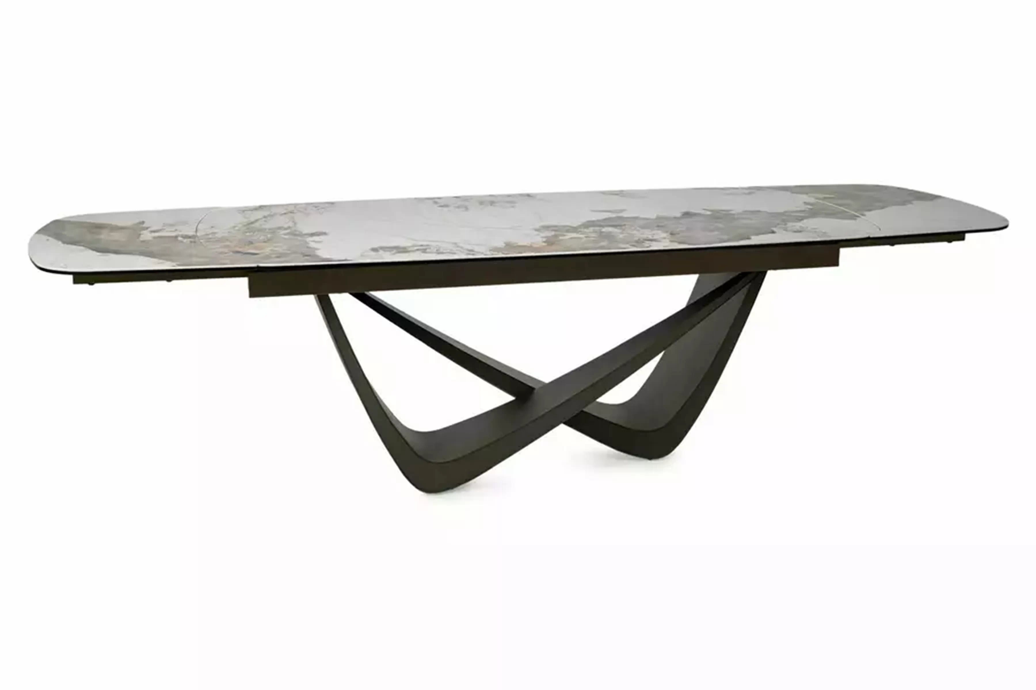 Rozkladací stôl Mirvane 200-290x98 cm keramický - biely mramor / meď Stôl rozkladany Mirvane 200-290x98 cm ceramiczny - Biely mramor / miedz