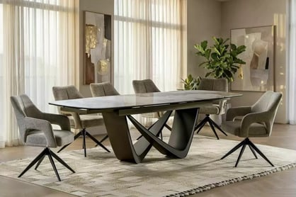 Rozkladací stôl Mirvane 200-290x98 cm keramický - biely mramor / meď Stôl rozkladany Mirvane 200-290x98 cm ceramiczny - Biely mramor / miedz