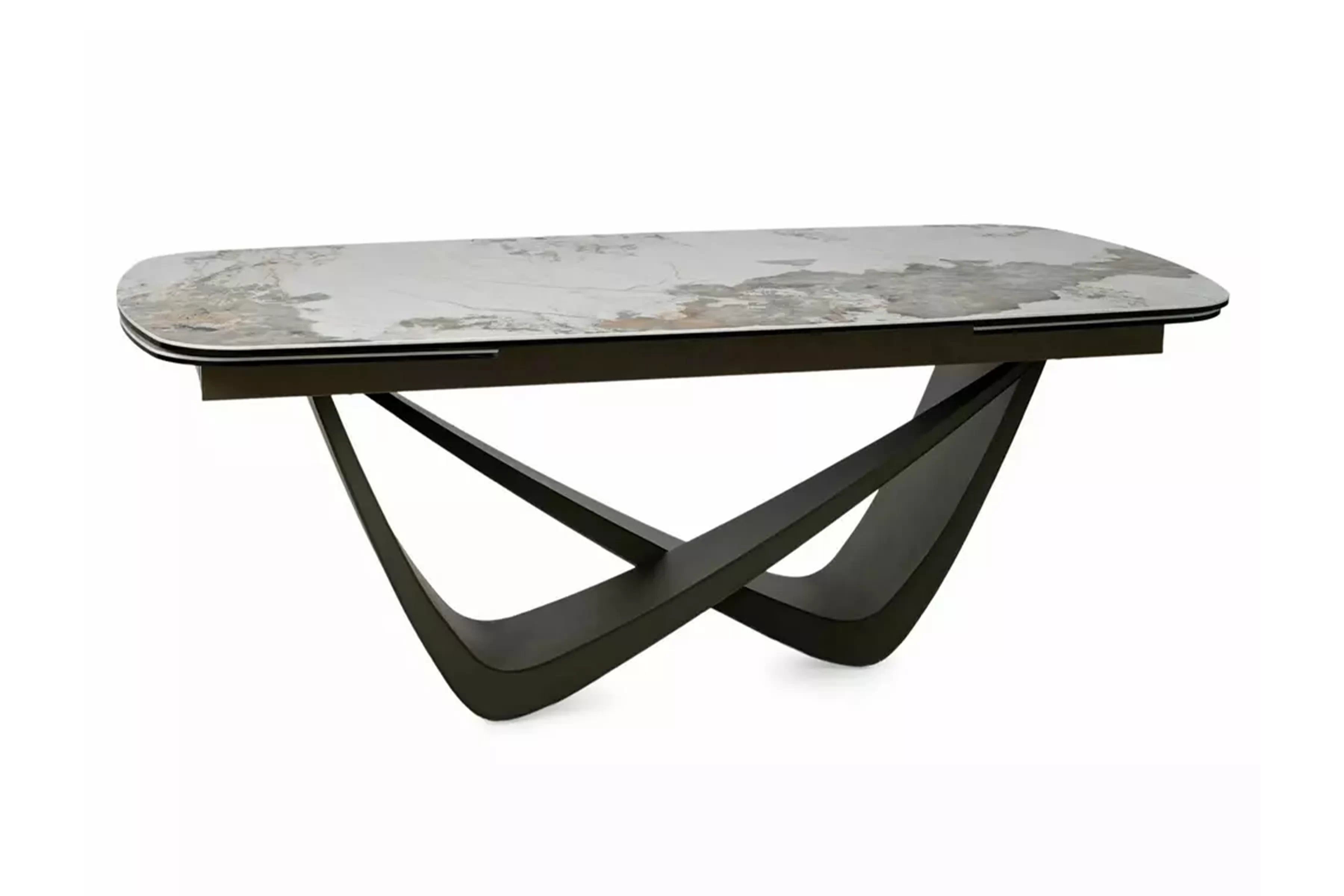 Rozkladací stôl Mirvane 200-290x98 cm keramický - biely mramor / meď Stôl rozkladany Mirvane 200-290x98 cm ceramiczny - Biely mramor / miedz