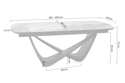 Rozkladací stôl Mirvane 200-290x98 cm keramický - biely mramor / meď Stôl rozkladany Mirvane 200-290x98 cm ceramiczny - Biely mramor / miedz