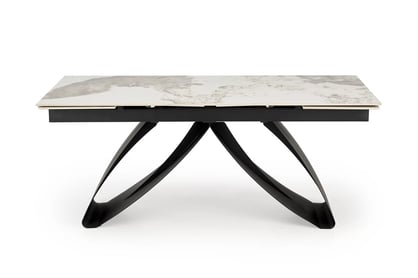 Rozkladací stôl Morvian 180-260x90 cm - biely mramor / čierna