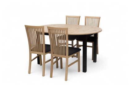 Rozkladací jedálenský stôl Neryt 102-142x102 cm - dub artisan / čierna Stôl rozkladany Neryt 102-142x102 cm okrúhly- Dub artisan / Čierny