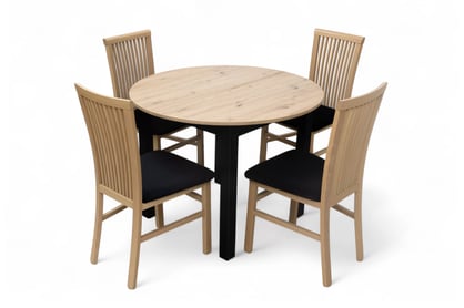 Rozkladací jedálenský stôl Neryt 102-142x102 cm - dub artisan / čierna Stôl rozkladany Neryt 102-142x102 cm okrúhly- Dub artisan / Čierny