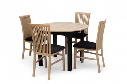 Rozkladací jedálenský stôl Neryt 102-142x102 cm - dub artisan / čierna Stôl rozkladany Neryt 102-142x102 cm okrúhly- Dub artisan / Čierny