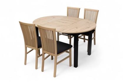 Rozkladací jedálenský stôl Neryt 102-142x102 cm - dub artisan / čierna Stôl rozkladany Neryt 102-142x102 cm okrúhly- Dub artisan / Čierny