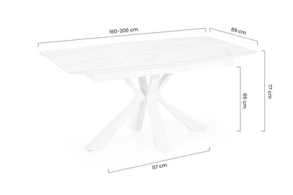Rozkladací stôl Nolvari 160-200x89 cm - biely mramor Stôl rozkladany Nolvari 160-200x89 cm - Biely mramor