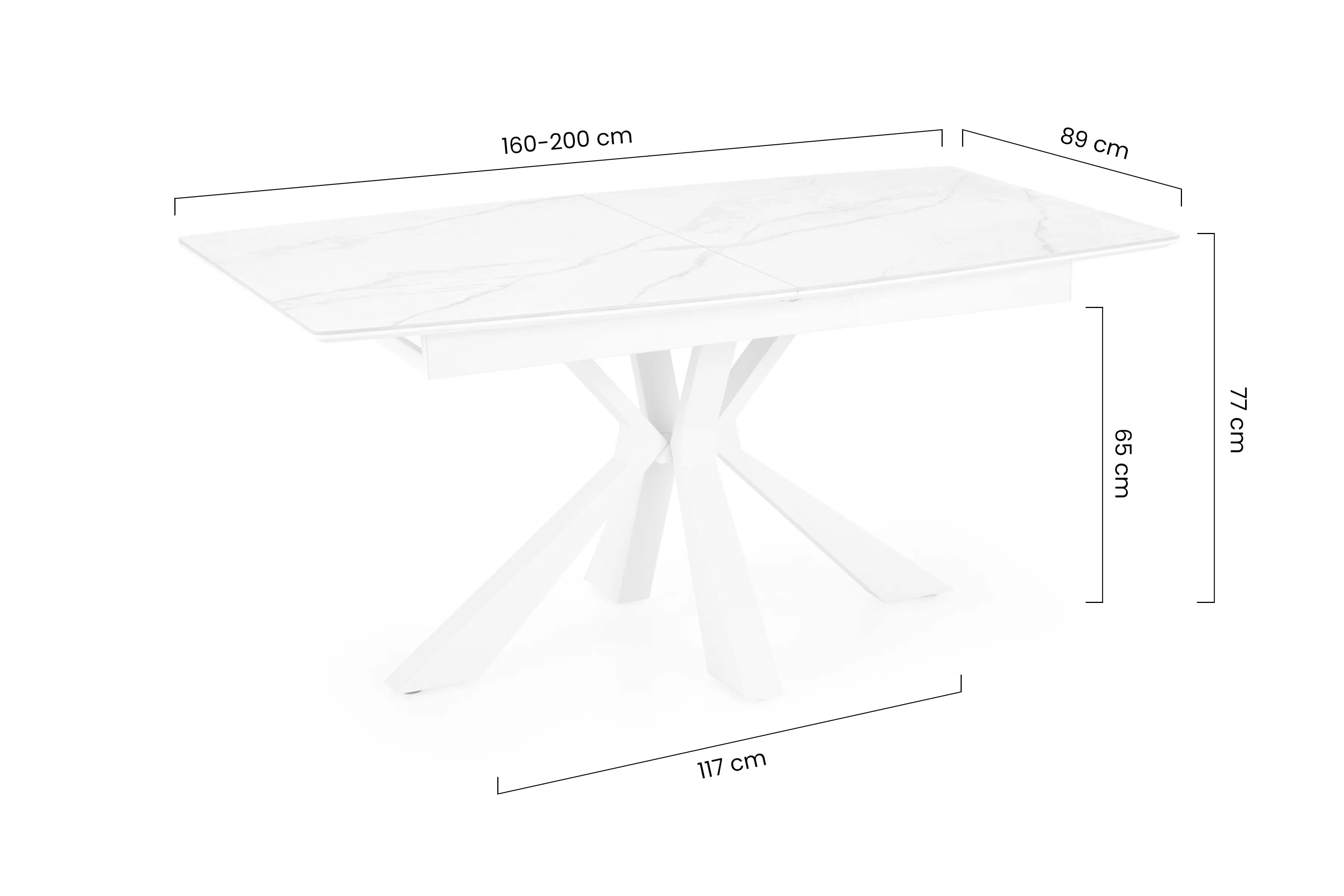 Rozkladací stôl Nolvari 160-200x89 cm - biely mramor Stôl rozkladany Nolvari 160-200x89 cm - Biely mramor