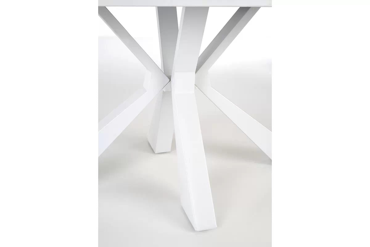 Rozkladací stôl Nolvari + 4 stoličky Estavio - biely mramor / krémová bouclé Stôl rozkladany Nolvari z czterema tapicerowanymi krzeslami Estavio - Biely mramor / boucle Krémový 