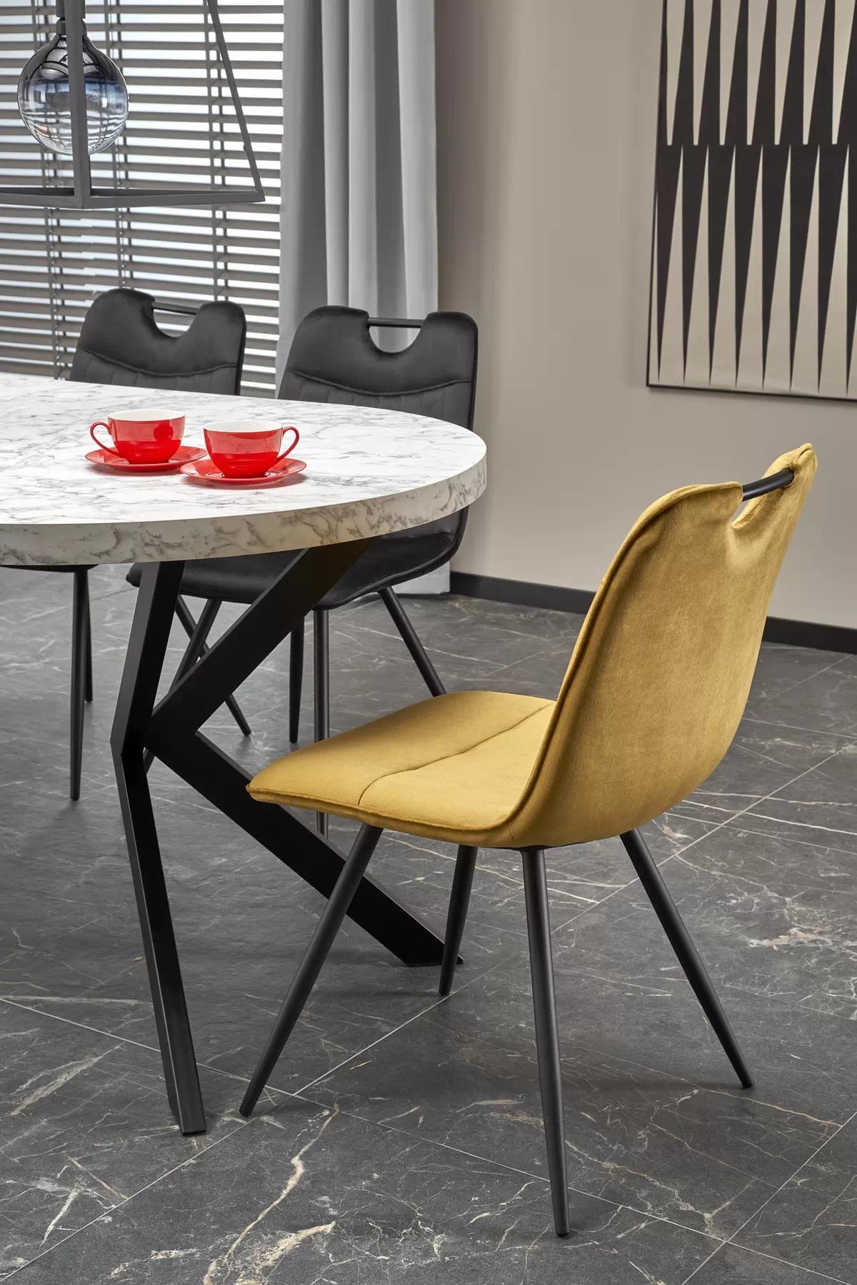 Okrúhly rozkladací stôl Peroni - 100-250x100 cm - biely mramor / čierna Stôl rozkladany peroni - Biely mramor / Čierny