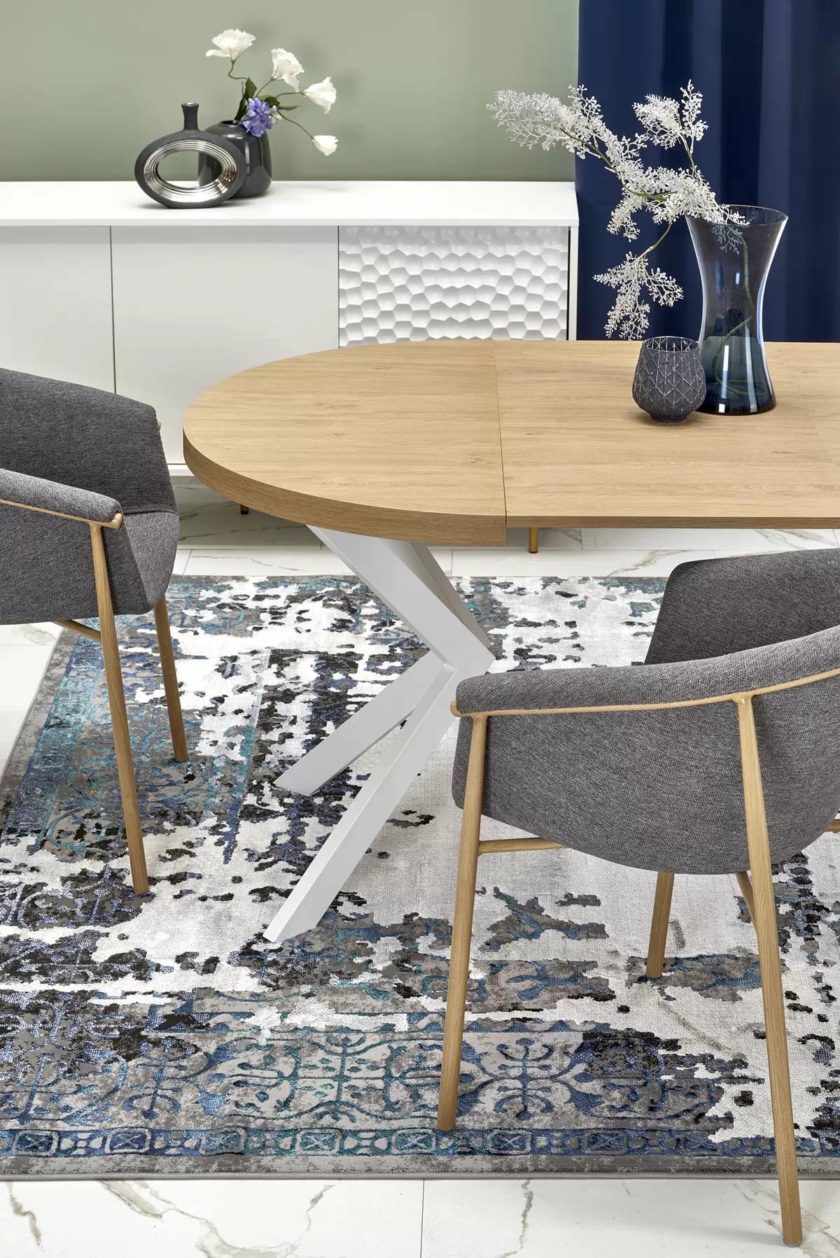 Okrúhly rozkladací stôl Peroni 100-250x100 cm - dub zlatý / biela Stôl rozkladany peroni - Dub zlaté / Biely