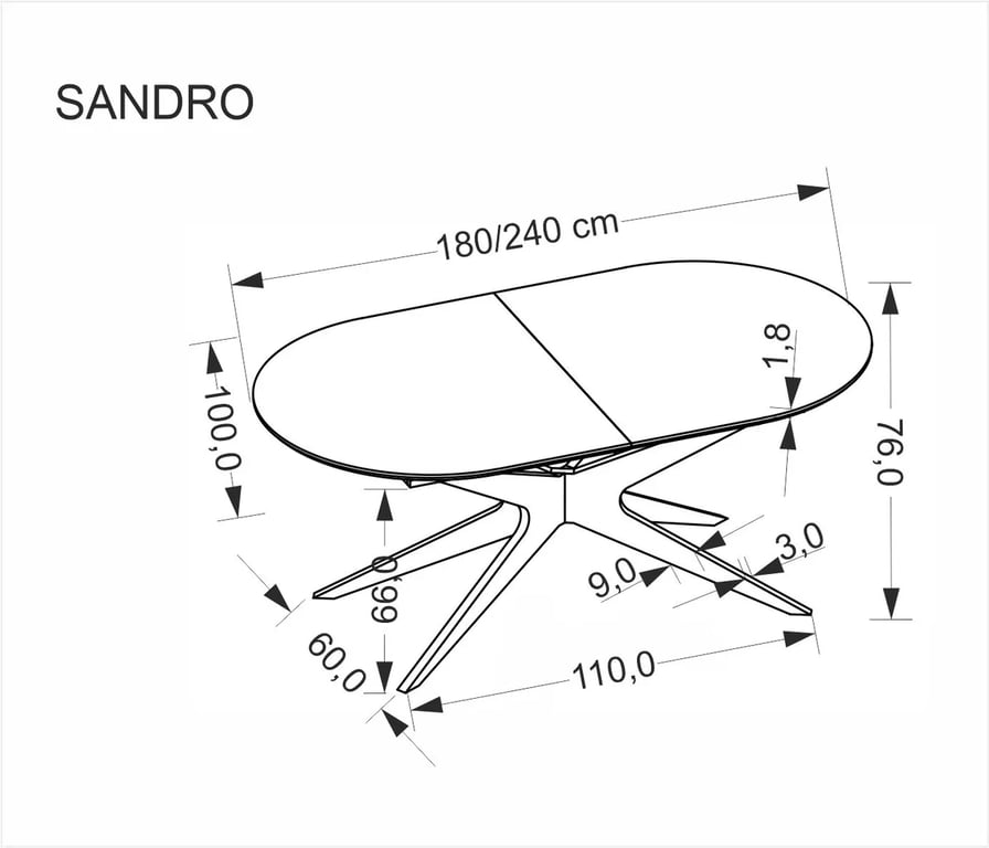 Rozkladací stôl Selvio 180-240x100 cm - čierny Stôl rozkladany selvio 180-240 x 100 cm - Čierny