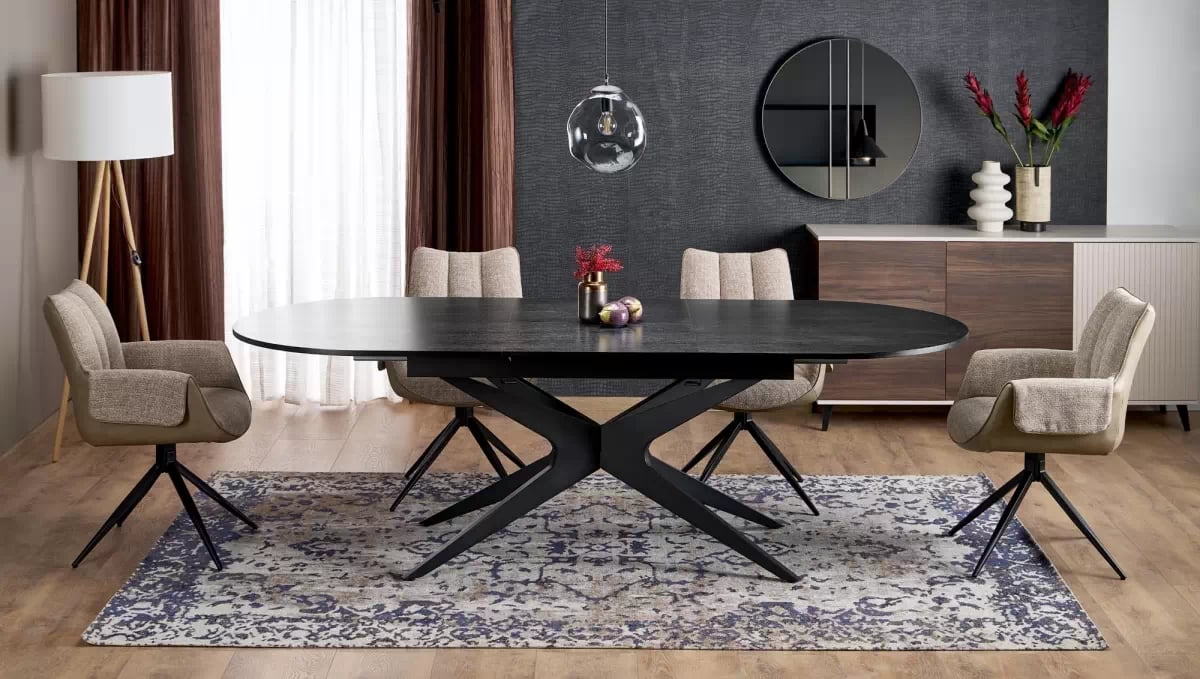 Rozkladací stôl Selvio 180-240x100 cm - čierny Stôl rozkladany Selvio 180-240 x 100 cm owalny Čierny