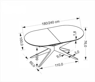 Rozkladací stôl Selvio 180-240x100 cm - čierny Stôl rozkladany Selvio 180-240 x 100 cm owalny Čierny