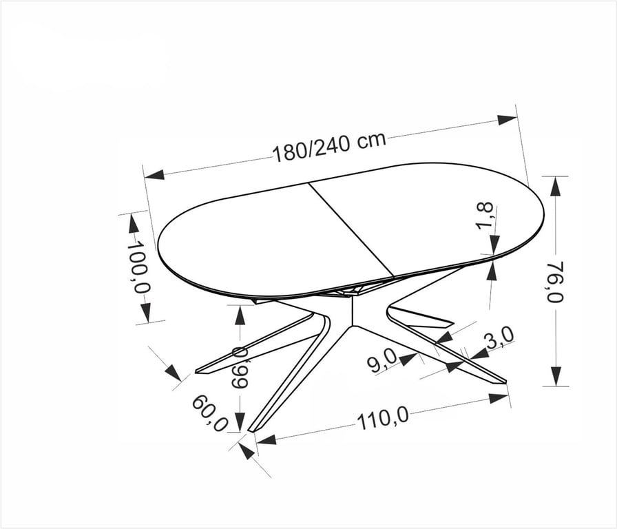 Rozkladací stôl Selvio 180-240x100 cm - čierny Stôl rozkladany Selvio 180-240 x 100 cm owalny Čierny