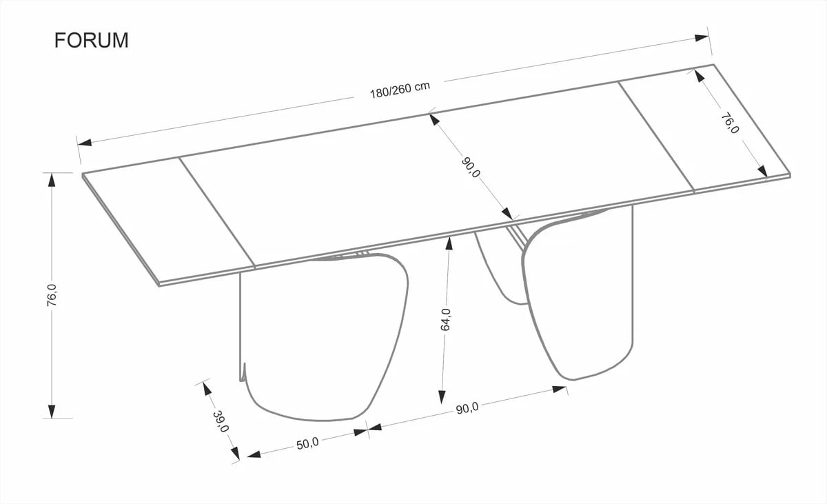 Rozkladací stôl Tenebra 180-260x90 cm - čierny mramor / čierna Stôl rozkladany tenebra 180-260x90 cm - Čierny mramor / Čierny
