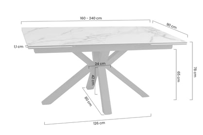 Rozkladací stôl Vamori 160-240x90 cm keramický - biely mramor / čierny Stôl rozkladany Vamori 160-240x90 cm ceramiczny - Biely mramor / Čierny