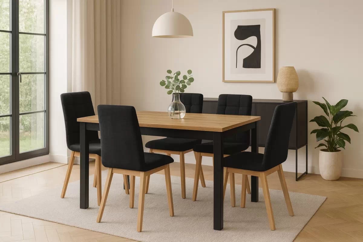 Rozkladací jedálenský stôl Werona 140-180x80 cm - dub craft / čierna Stôl rozkladany Werona 140-180x80 cm - Dub craft / čierny nožičky