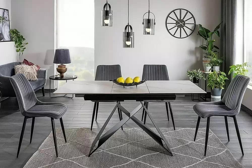 Rozkládací stůl Westin 120-160x80 cm - bílý mramor / černá Stůl rozkladany Westin 120-160x80 cm - bílá mramor / černá