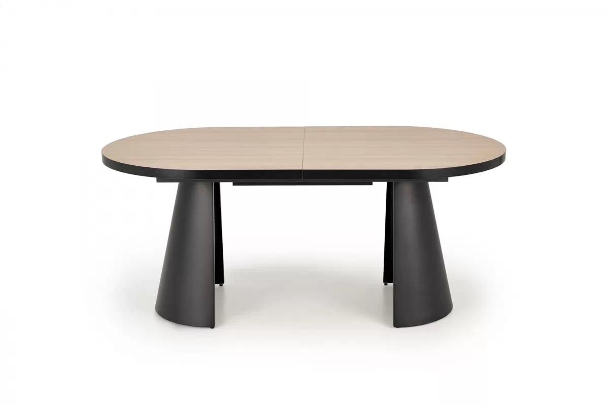 Rozkladací stôl Zavio a 4 stoličky Arelis - prírodný, čierne nohy, béžová Stôl rozkladany Zavio z czterema krzeslami tapicerowanymi Arelis  - prírodné/čierny nožičky/béžový