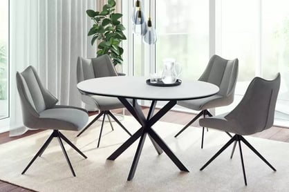 Biely matný rozkladací stôl Zinvero 100-135x100 cm keramický / čierny Stôl rozkladany Zinvero 100-135x100 cm ceramiczny - biely mat / Čierny