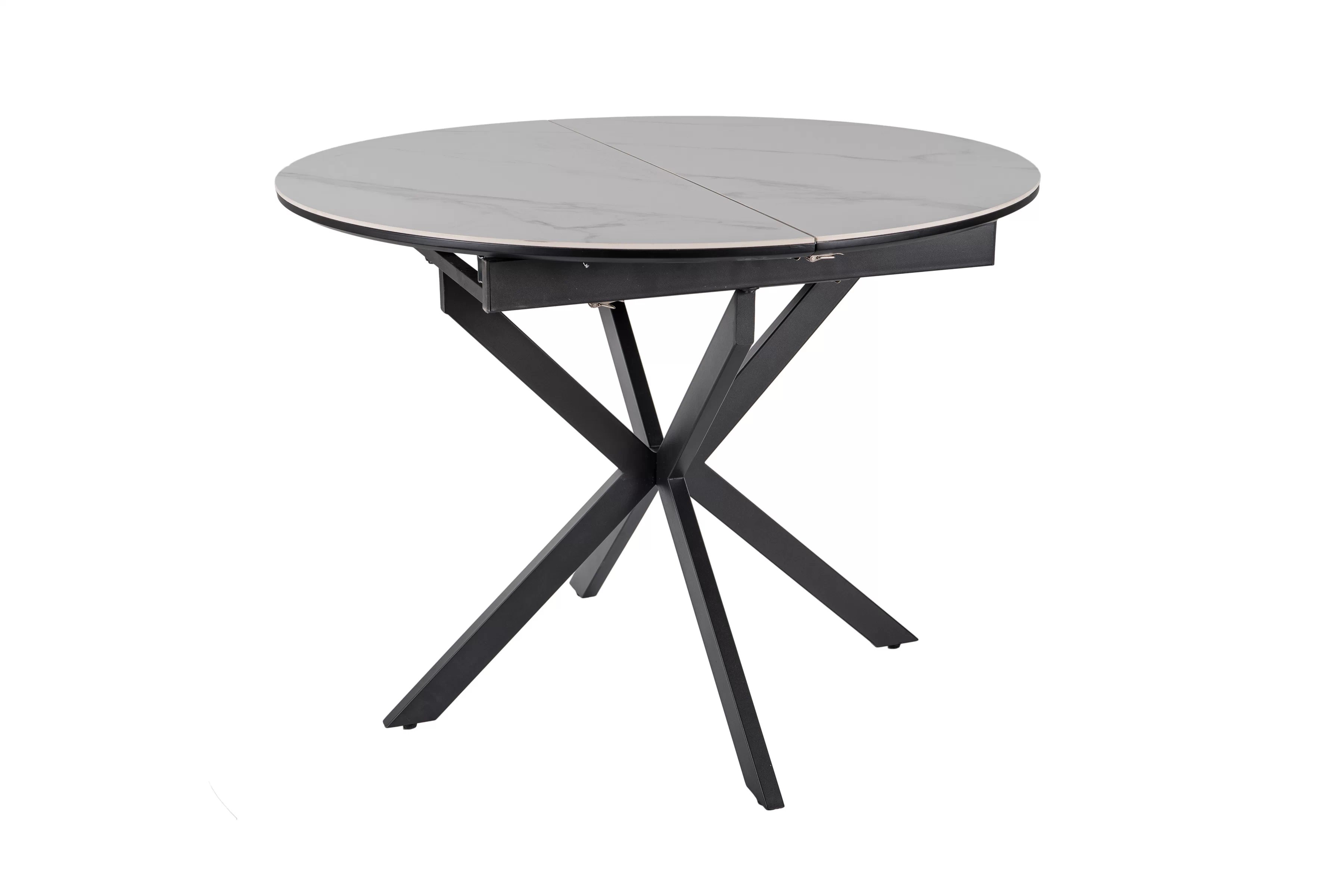 Biely matný rozkladací stôl Zinvero 100-135x100 cm keramický / čierny Stôl rozkladany Zinvero 100-135x100 cm ceramiczny - biely mat / Čierny