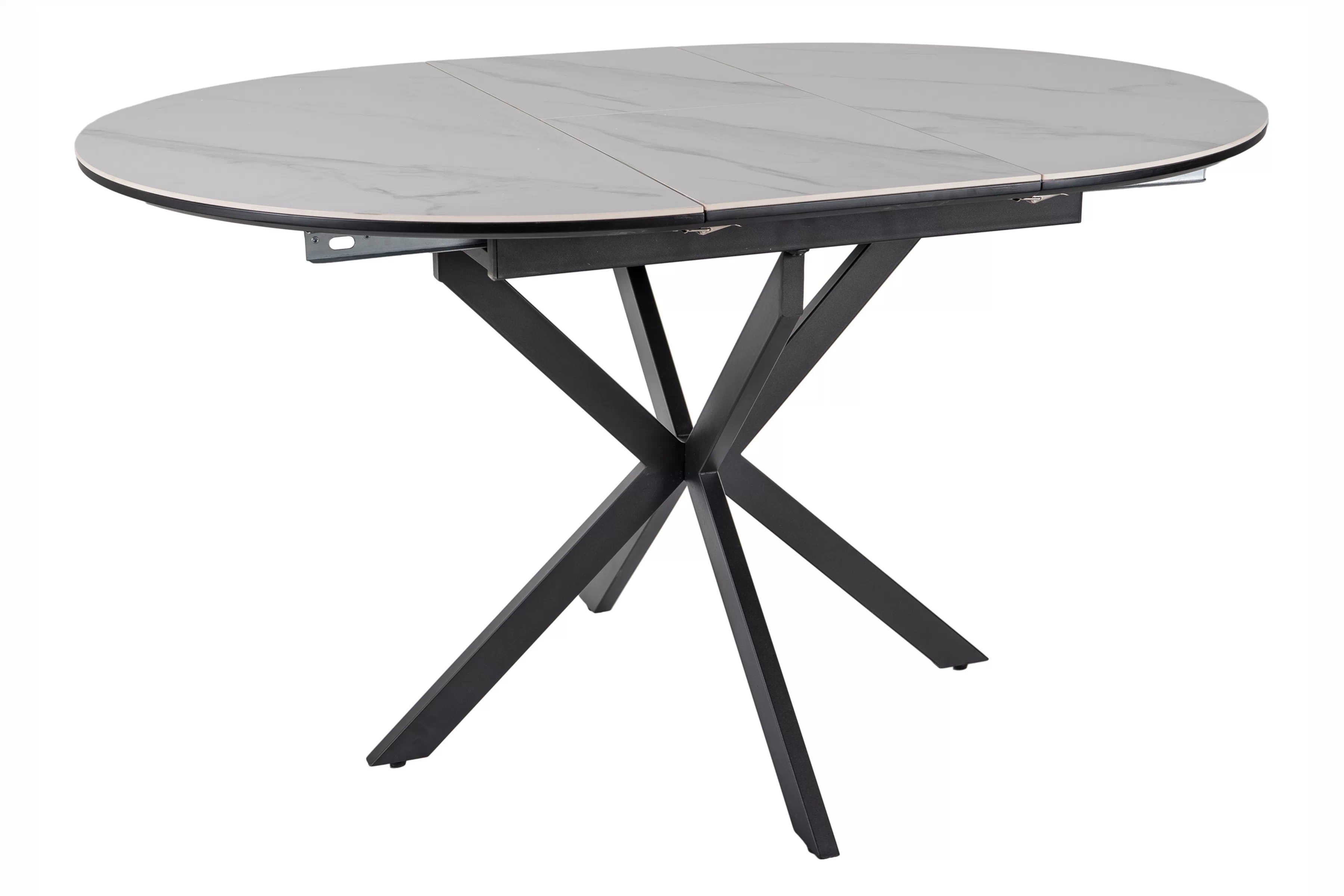 Biely matný rozkladací stôl Zinvero 100-135x100 cm keramický / čierny Stôl rozkladany Zinvero 100-135x100 cm ceramiczny - biely mat / Čierny