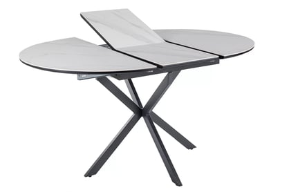 Biely matný rozkladací stôl Zinvero 100-135x100 cm keramický / čierny Stôl rozkladany Zinvero 100-135x100 cm ceramiczny - biely mat / Čierny