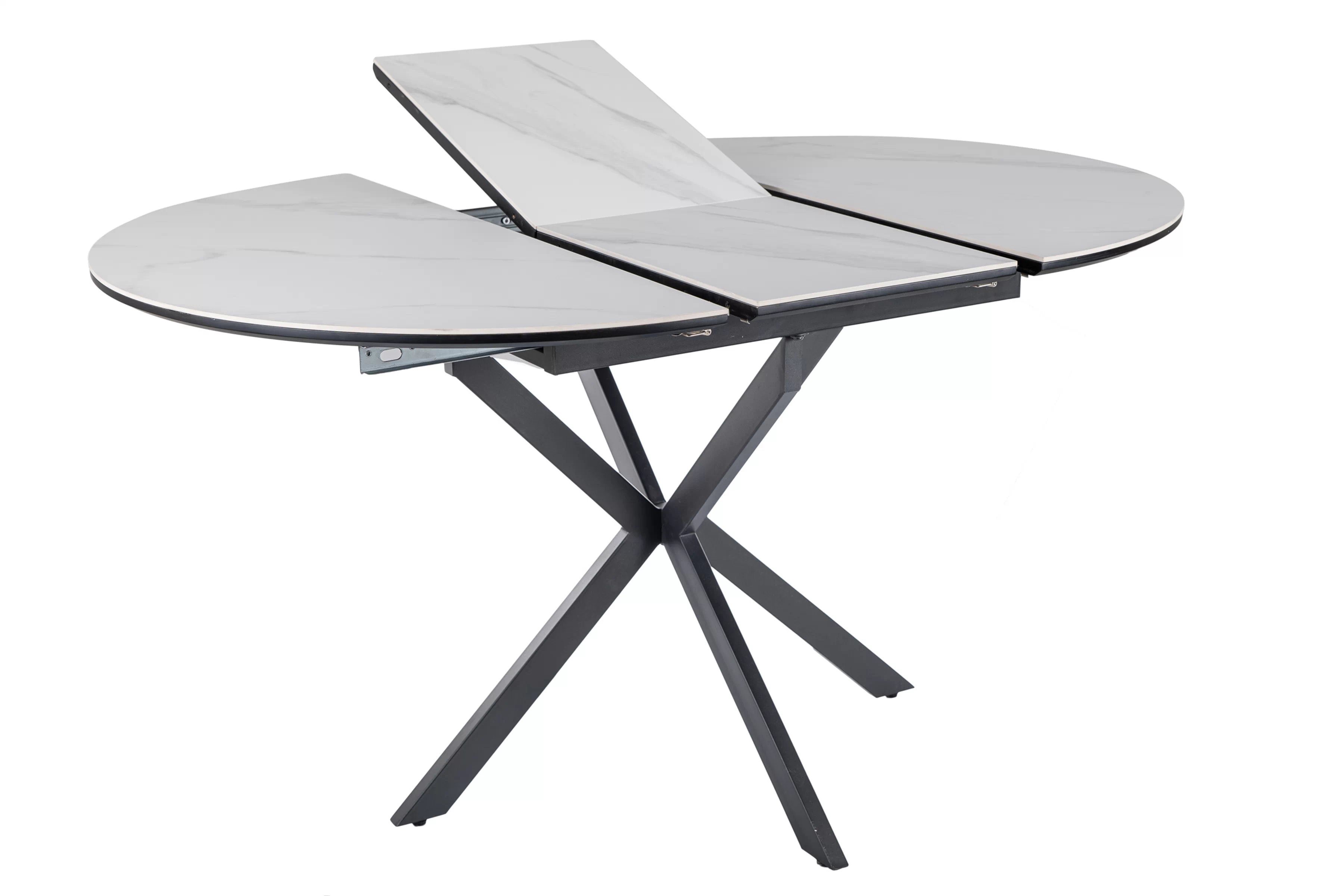 Biely matný rozkladací stôl Zinvero 100-135x100 cm keramický / čierny Stôl rozkladany Zinvero 100-135x100 cm ceramiczny - biely mat / Čierny