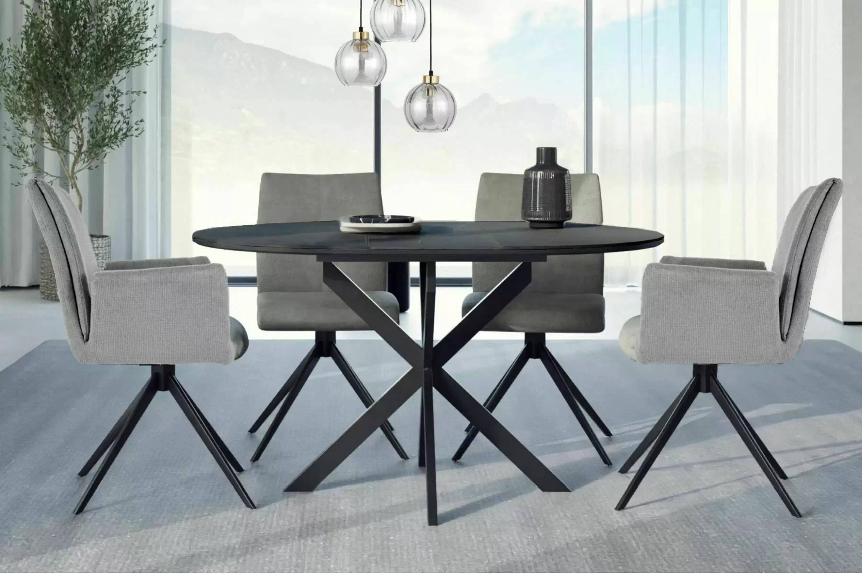 Rozkladací stôl Zinvero 100-135x100 cm keramický - čierny mat / čierny Stôl rozkladany Zinvero 100-135x100 cm ceramiczny - Čierny mat / Čierny