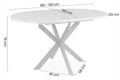 Rozkladací stôl Zinvero 100-135x100 cm keramický - matná šedá / čierna Stôl rozkladany Zinvero 100-135x100 cm ceramiczny - šedý mat / Čierny