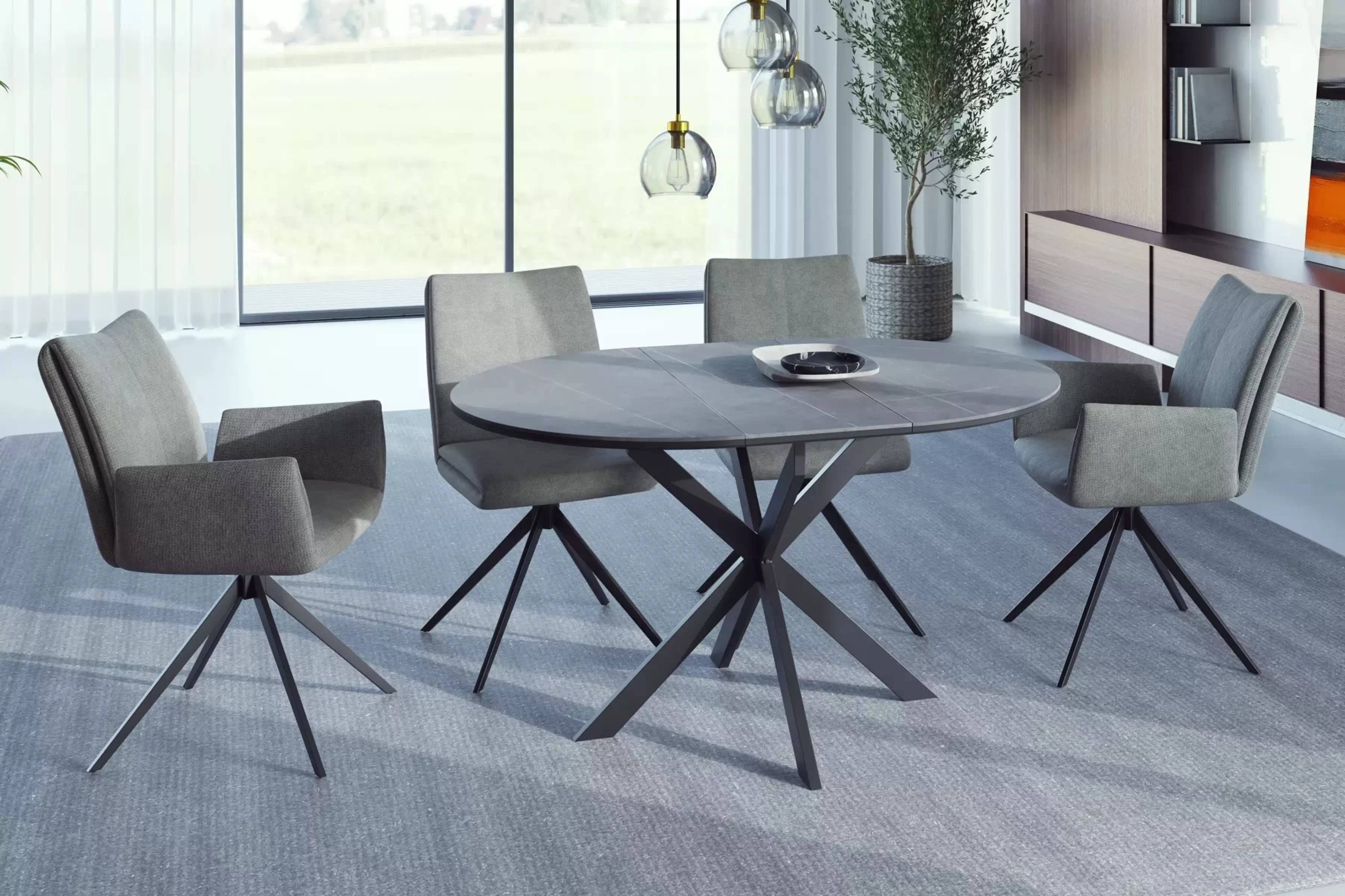 Rozkladací stôl Zinvero 100-135x100 cm keramický - matná šedá / čierna Stôl rozkladany Zinvero 100-135x100 cm ceramiczny - šedý mat / Čierny