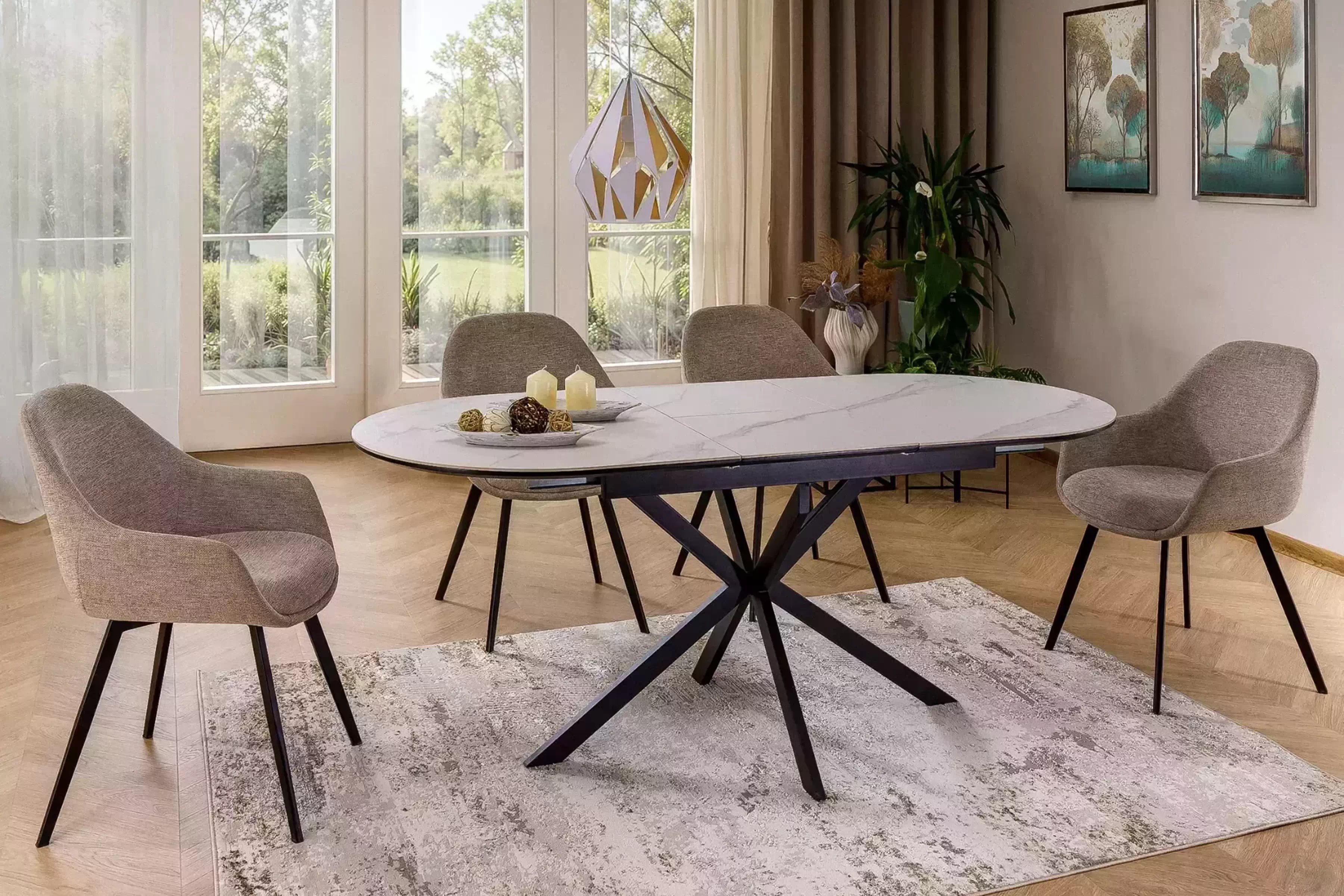 Rozkladací stôl Zinvero 140-180x100 cm keramický - matná biela / čierna Stôl rozkladany Zinvero 140-180x100 cm ceramiczny - biely mat / Čierny