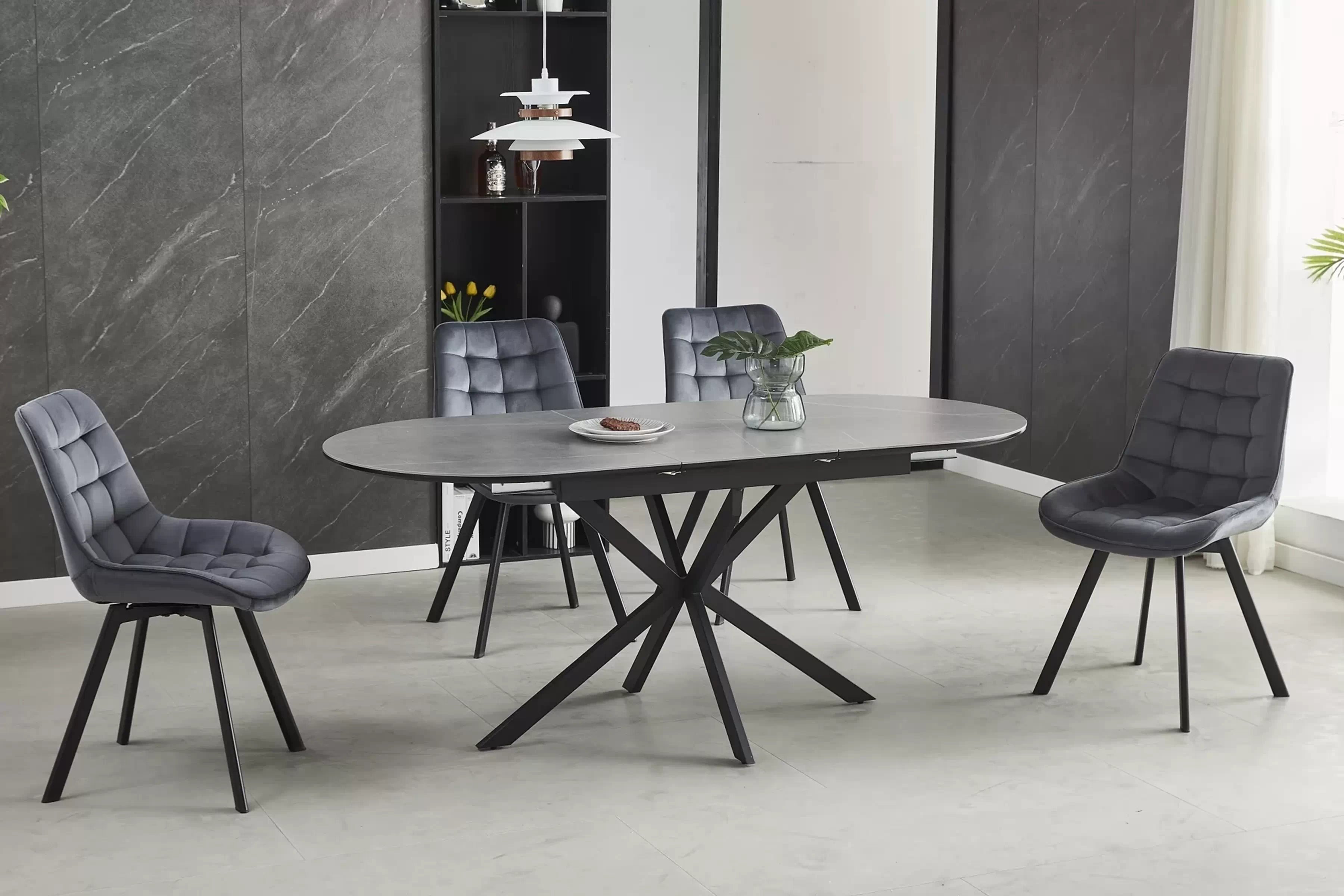 Rozkladací stôl Zinvero 140-180x100 cm keramický - matný sivý / čierny Stôl rozkladany Zinvero 140-180x100 cm ceramiczny - šedý mat / Čierny