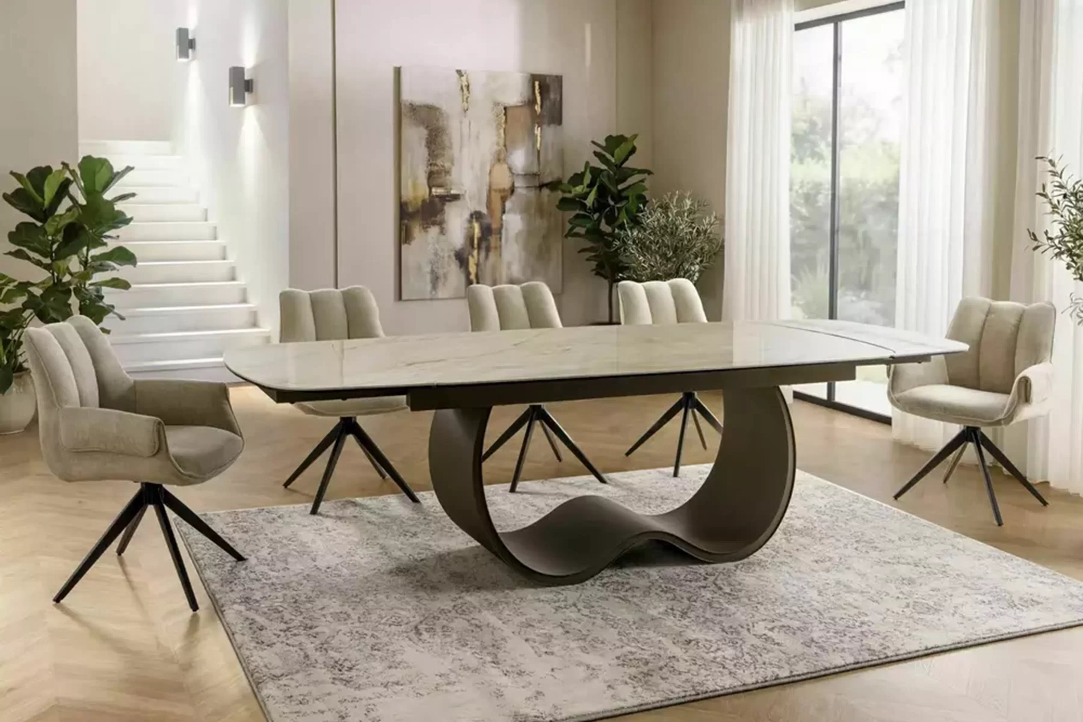 Rozkladací stôl Zorim 198-274x98 cm keramický - béžový lesk / meď Stôl rozkladany Zorim 198-274x98 cm ceramiczny - Béžová lesk / miedz