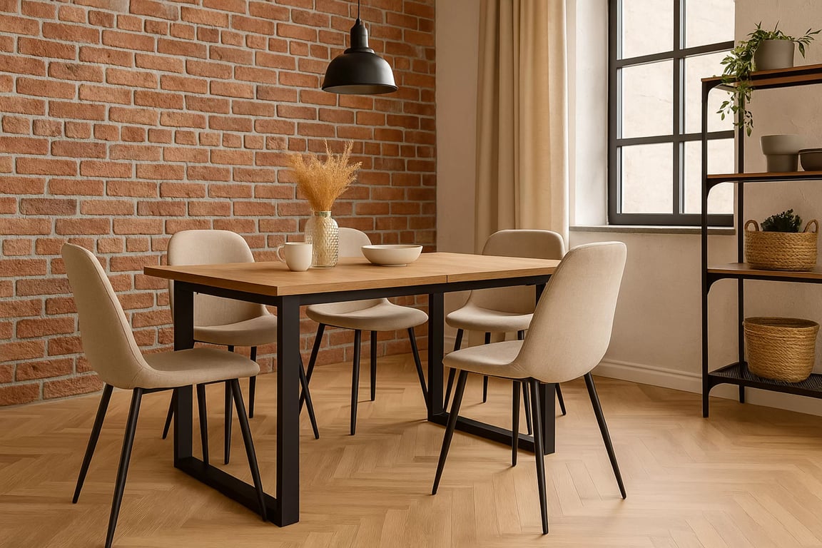 Loftový jedálenský stôl Temir 138x80 cm – zlatý craft Stôl Temir loftowy do jedálne - craft zlaté
