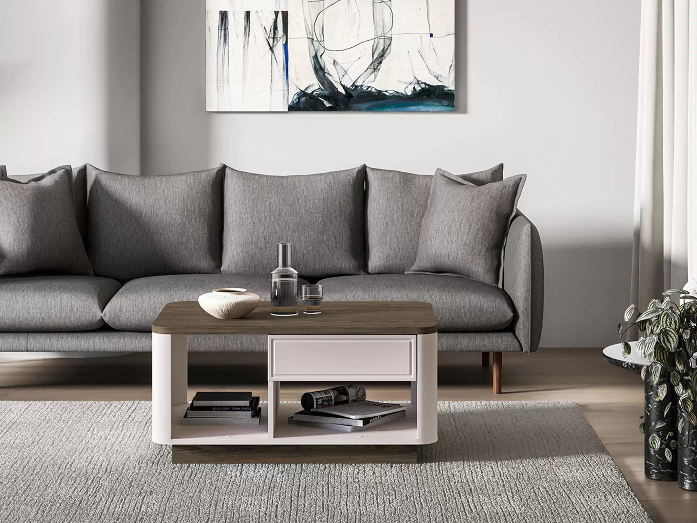 Konferenčný stolík Amberto 90 cm so zásuvkou - kašmír / dub windmill dark Stolík kawowy Amberto 90 cm z szuflada - kašmír / Dub windmill dark